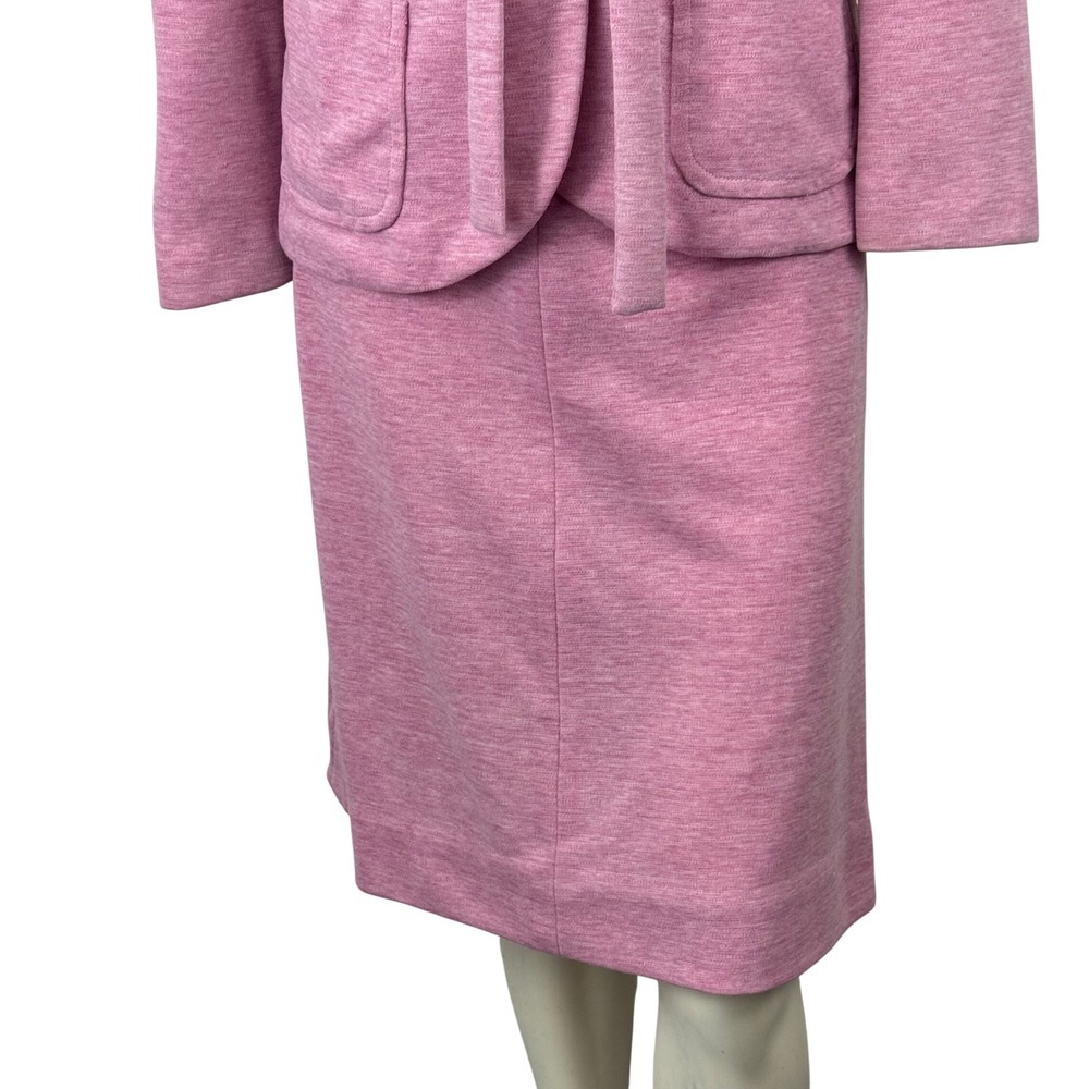 Vintage 70s Pink Textured Knit Skirt Suit Belted Blazer &‎ Midi Skirt Set Mod - Picture 3 of 12